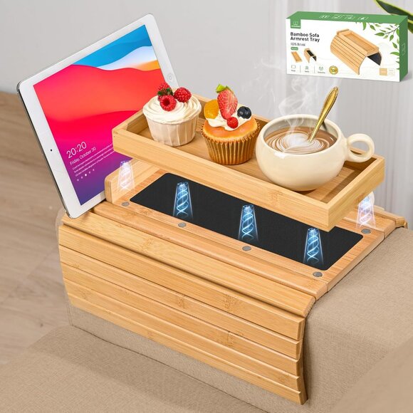 Joy&Grace Couch Arm Tray, 3-in-1 Magnetic Detachable Sofa Arm Table with Phone - Picture 8 of 8